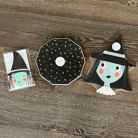 New Meri Meri Halloween Witch Face Magic Stars Moon Party Plates Napkins Set - Picture 1 of 7